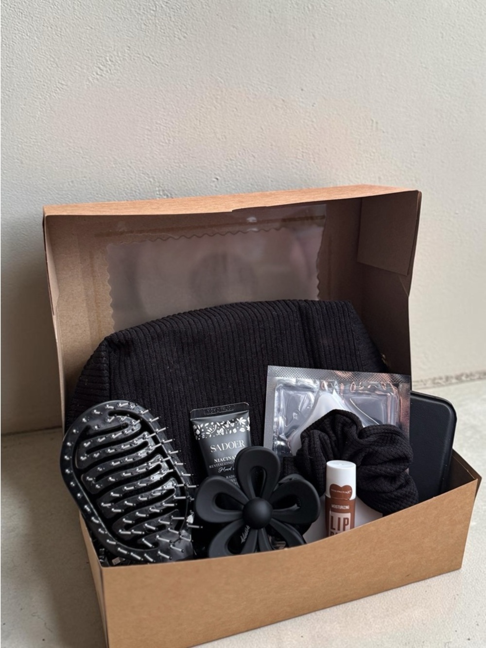 Cozy Black Self-Care Gift Box - Beanie + Hair Tools